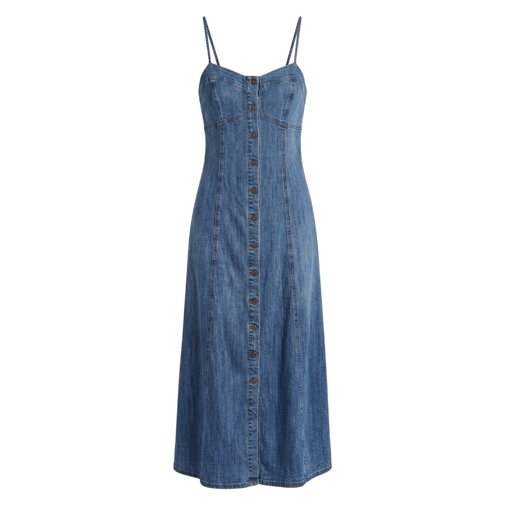 Rachel Zoe Denim Maxi Dress Women XS Blue Button Front Lyocell NWT